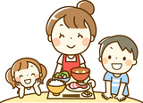 食卓を囲む親子の様子のイラスト