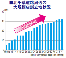 北千葉道路周辺の大規模店舗立地状況のグラフ