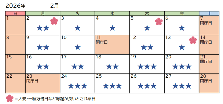 2月のカレンダーの画像